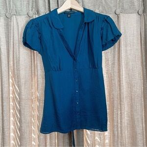 Banana Republic Teal Silk Polka Dot Tie Back Button-Up Blouse Size Medium